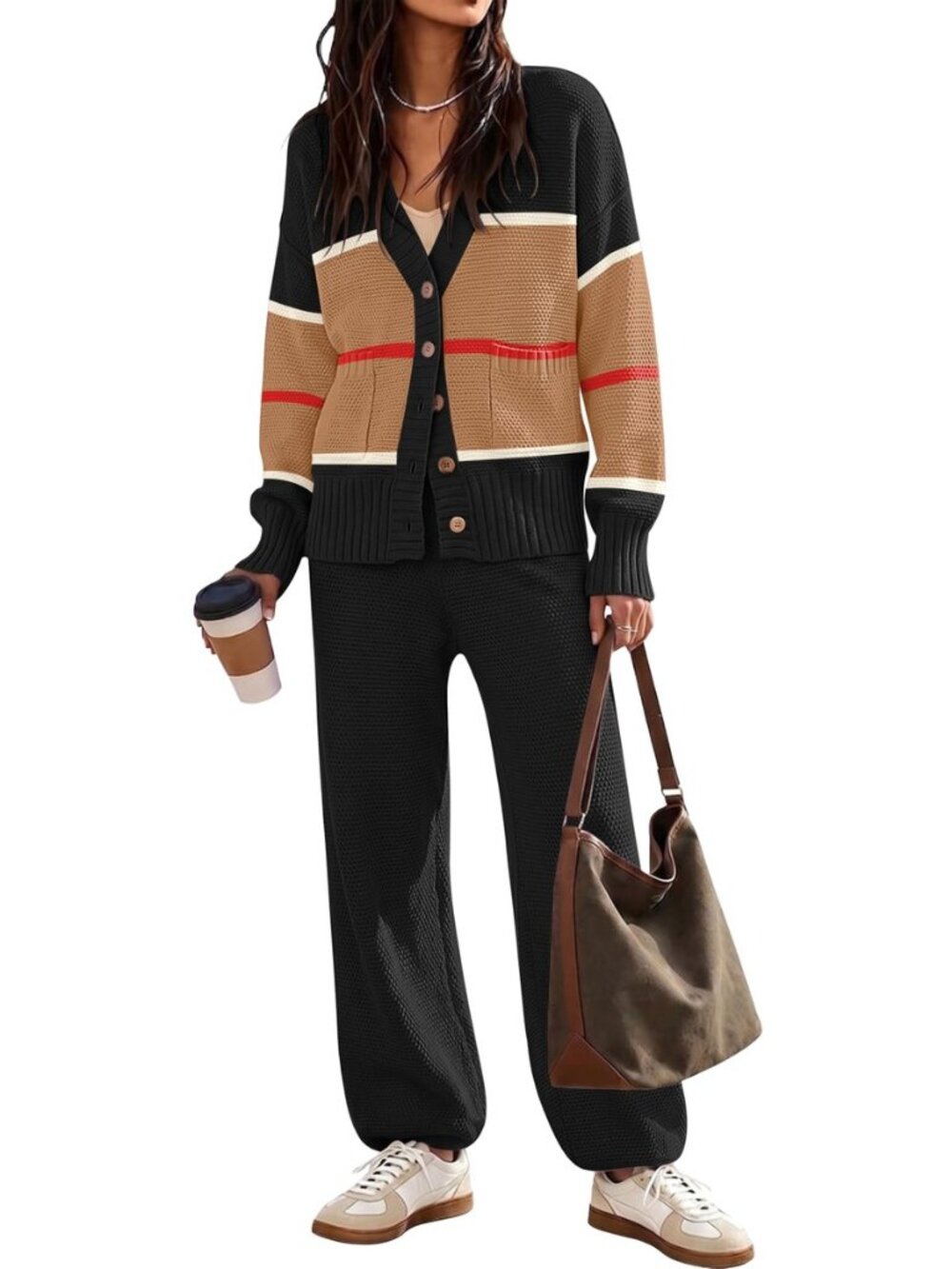Women's 2 Piece Outfit Lounge Sets Trendy Cardigan Sweater Set Loungewear